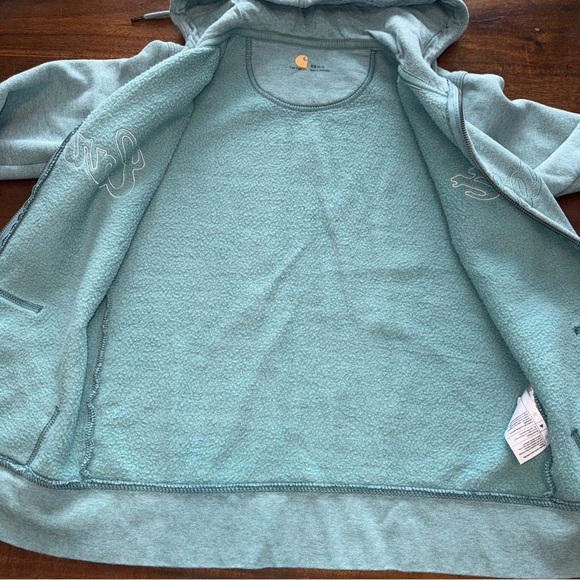Carhartt womens long sleeve hooded full zip sweater turquoise embroidered XS - Picture 9 of 10